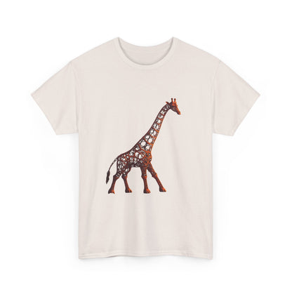 Stylish Unisex Giraffe Graphic Tee in white featuring a detailed giraffe design in warm hues, ideal for those who appreciate artful fashion.