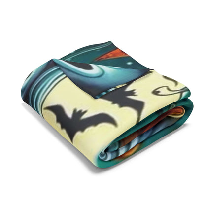 Luxurious Decorative and Warm Halloween Spooky Scream Arctic Fleece Blanket folded, showcasing a stylish Halloween design with bats for a cosy seasonal vibe.