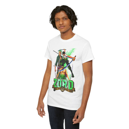 Sophisticated One Piece Yonko men's tee showcasing a bold graphic of Zoro, crafted from high-quality fabric for ultimate comfort and style.