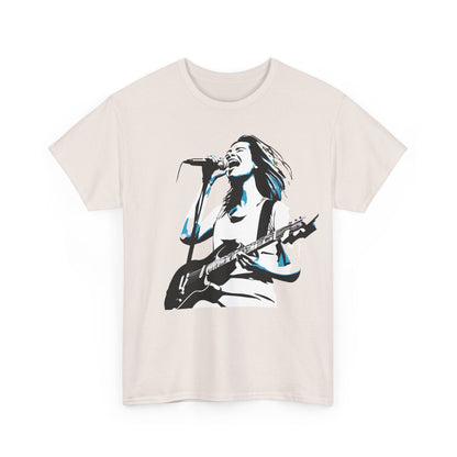 Stunning Legend of Rock Graphic T-Shirt displayed in a neutral tone, emphasising the unique rock music-inspired graphic for modern fashion lovers.