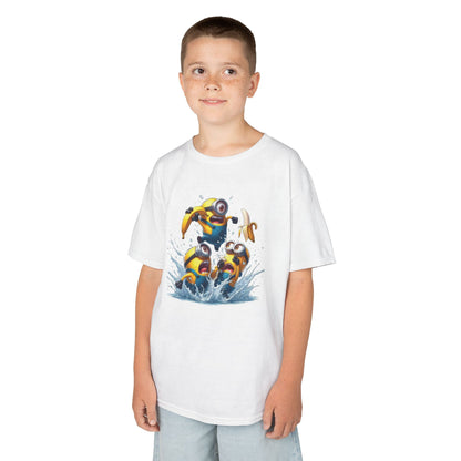 Minions T-Shirt Kids Despicable Me Banana Yellow Graphic Tee Boys Girls Unisex, displayed on a young boy smiling while wearing the fun Minions graphic shirt. T Shirt, Funny, Minions.