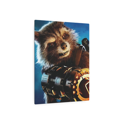 Exquisite Marvel Guardians of the Galaxy Rocket Metal Art Poster showcasing Rocket Raccoon's delightful character, perfect for transforming your living space into a contemporary art haven.