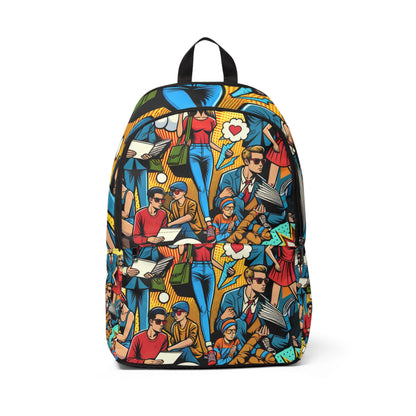 Vibrant Modern Pop Art Backpack by Dazzling Dreams Studio showcasing playful comic-style motifs and bold designs, perfect for adding a touch of creativity to your outfit.