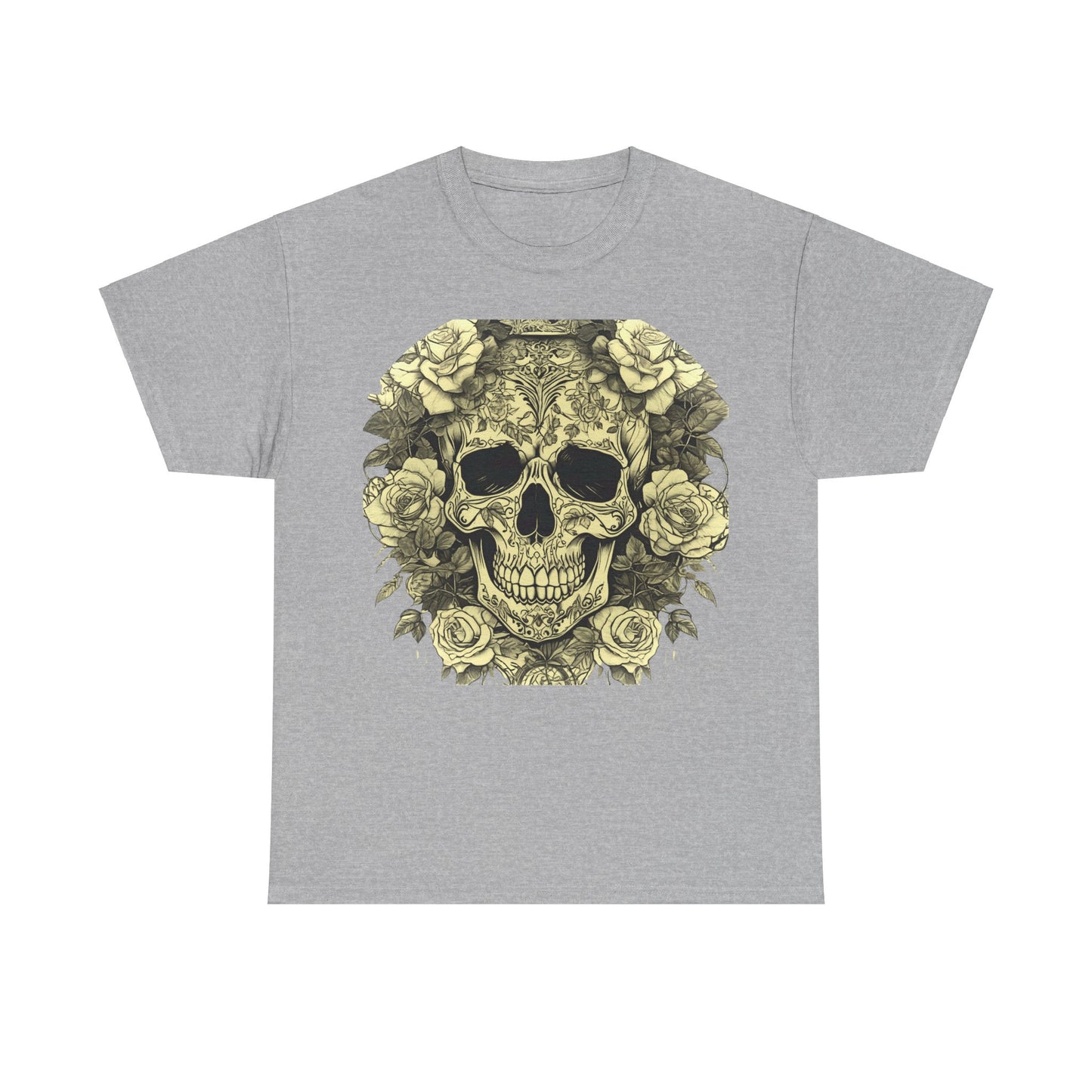 Skulls and Roses Cotton Tee, Unisex Graphic Shirt, 7 color choice