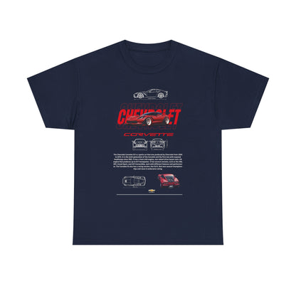 Refined navy Chevrolet Corvette C6 T-shirt presenting exquisite artwork and engineering insights, perfect for discerning automotive enthusiasts.