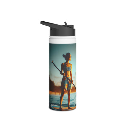 Chic Fantasy Paddleboarding Stainless Steel Water Bottle with a vibrant design, perfect for adventurous paddleboarders.