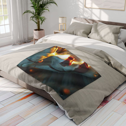 Stylish Decorative and Warm Halloween Pennywise IT Arctic Fleece Blanket beautifully showcased on a plush bed, ideal for adding a touch of sophistication to your Halloween decor.