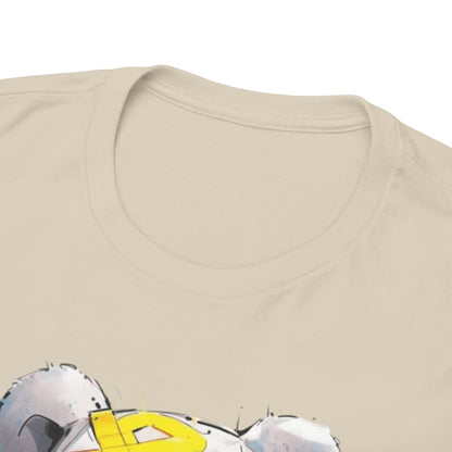 Close-up view of the neckline of a luxurious men's t-shirt featuring a panda bear design, showcasing the soft fabric and meticulous detail for a fashionable urban aesthetic.