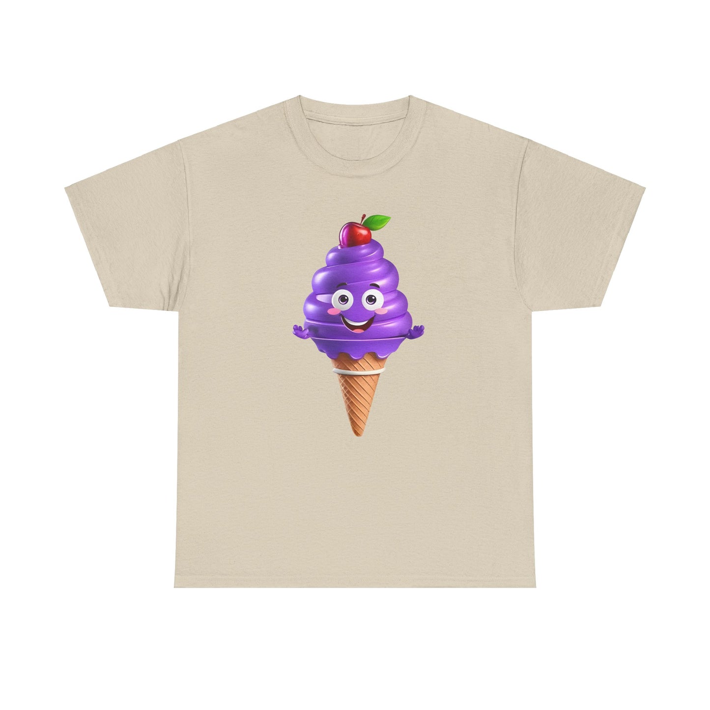 Scoop of Joy: Cartoon Ice Cream Cone Character Tee Unisex Cotton Graphic T Shirt