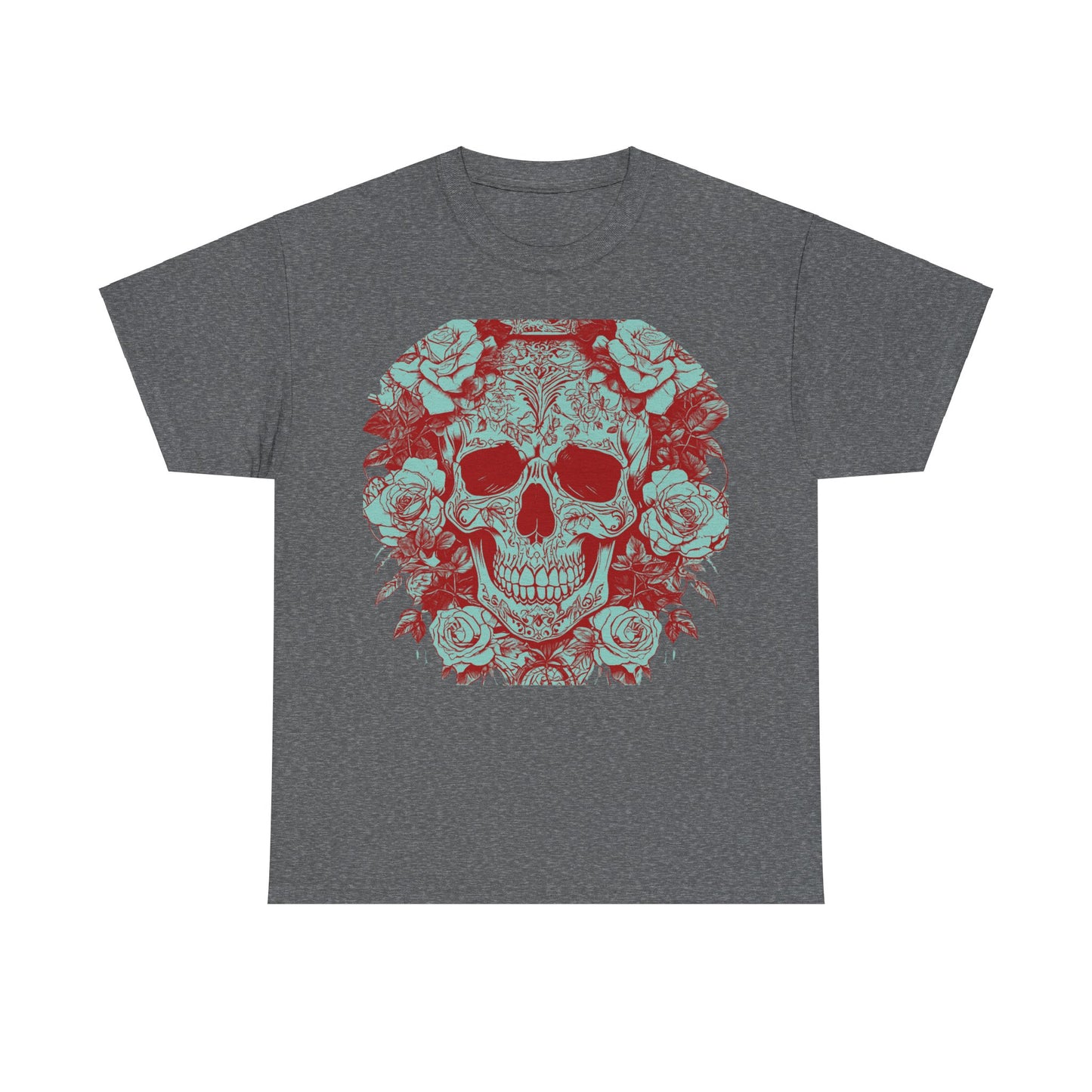 Skulls and Roses Cotton Tee, Unisex Graphic Shirt, 7 color choice