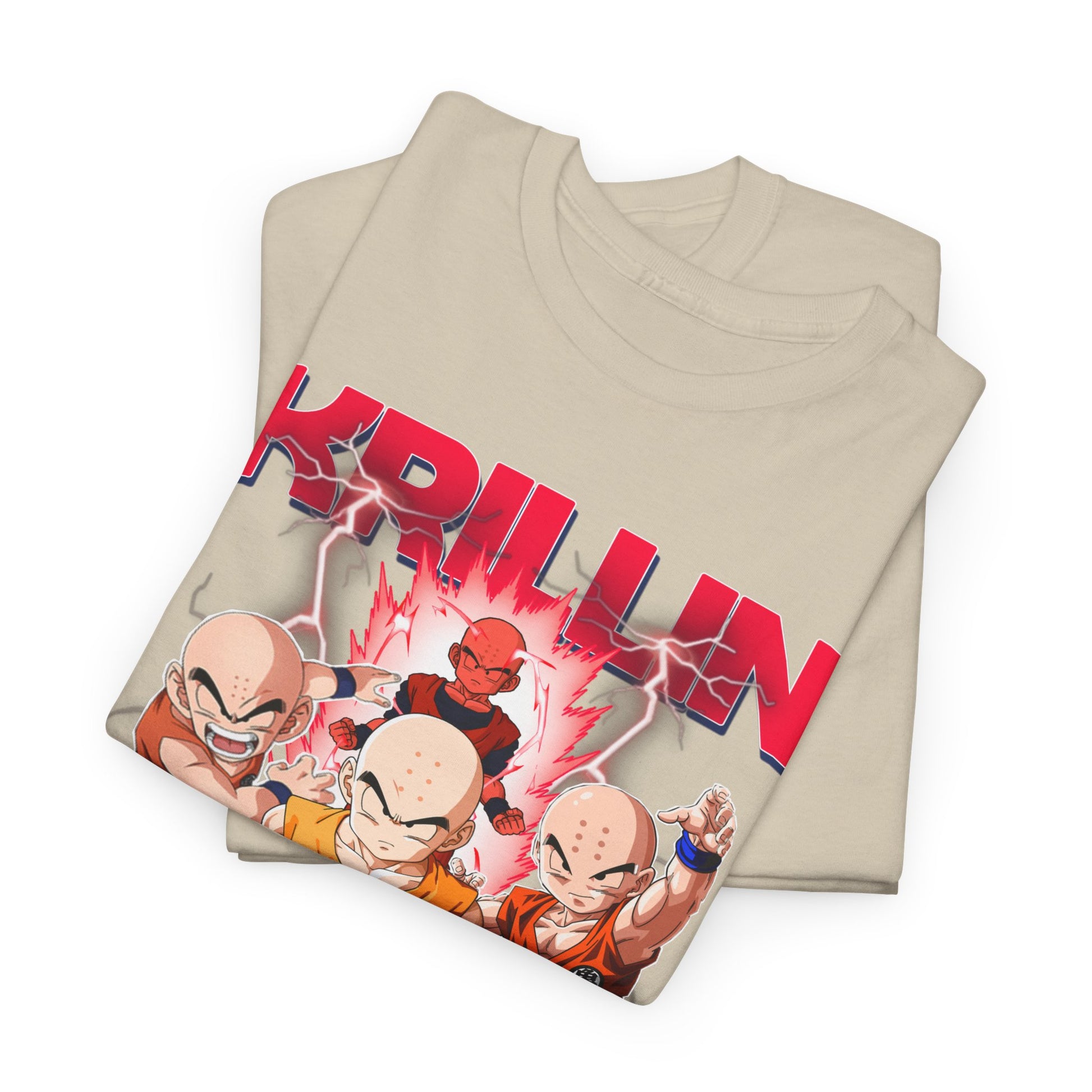 Stylish Dragon Ball Z T-shirt, prominently displaying Krillin with action-packed imagery in high-quality fabric, embodying both comfort and fashion.