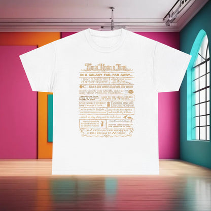 Once Upon a Time Graphic T-Shirt - Vintage Unisex Cotton Tee in classic white featuring a galactic adventures print that merges high fashion aesthetics with fantastical storytelling.
