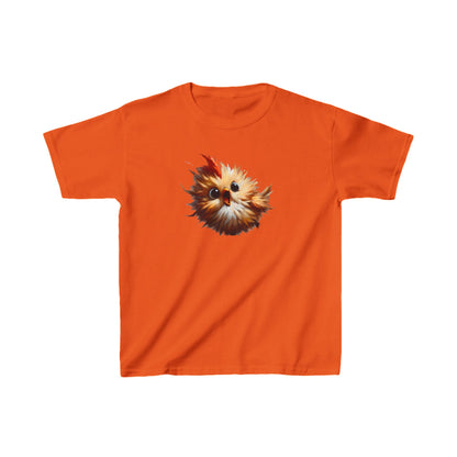 Child's Unisex Cartoon Bird Graphic Cotton Tee in vibrant orange, showcasing a delightful cartoon bird design, perfect for every child's wardrobe.