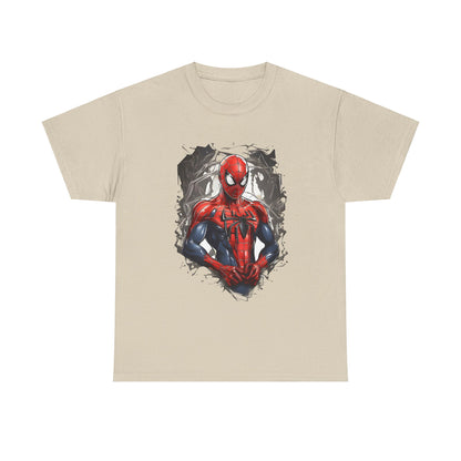 Elegant Spider-Man Graphic Tee Shirt in a cream tone, showcasing a stunning Spider-Man illustration, ideal for those wanting to express their superhero fandom with style.