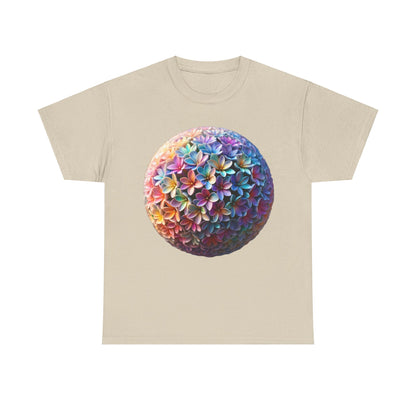 Iridescent Floral Sphere Unisex Cotton Tee Graphic T Shirt in beige featuring a stunning iridescent floral sphere print, perfect for making a fashionable statement.