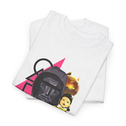 Premium Squid Game t-shirts stacked together, exhibiting a contemporary style that reflects the elegance of urban wear.