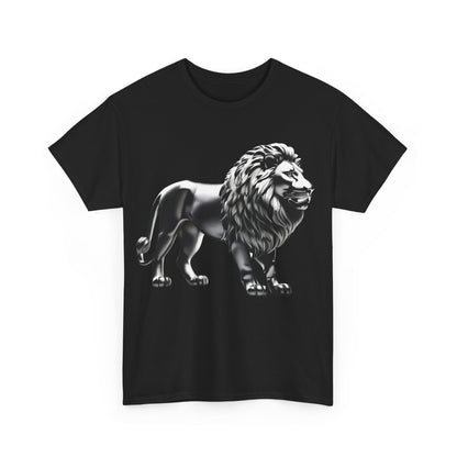 Front view of the Silver Majestic Lion Graphic T-Shirt in black, featuring a striking silver lion graphic that embodies strength and style.
