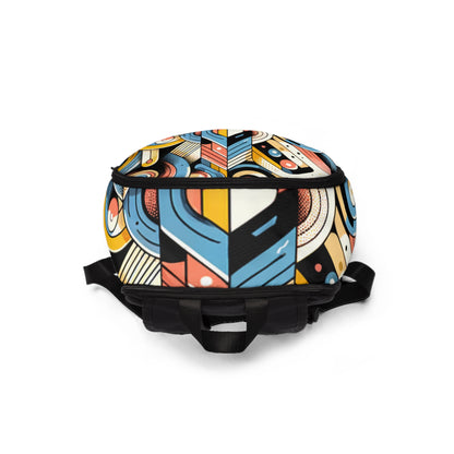 Lifestyle image of the Neo-Luminary Fusion Backpack from Dazzling Dreams Studio, embodying luxurious functionality and vibrant aesthetics.