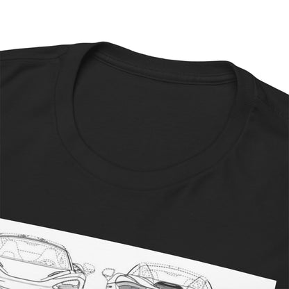 Close-up view of a McLaren 720S T-Shirt neckline, highlighting premium quality and luxurious detailing in automotive car art.