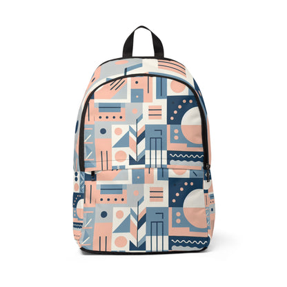 Luxurious Modern Pastel Geometric Backpack by Dazzling Dreams Studio showcasing stunning geometric patterns and soft pastel colours, ideal for adding elegance to any outfit.