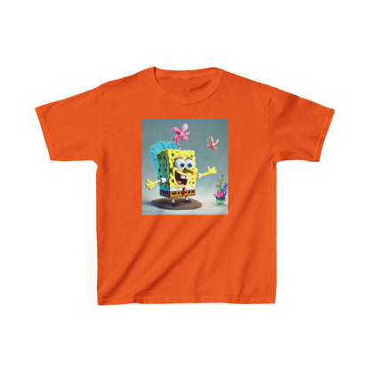 Kids SpongeBob Heavy Cotton Tee in orange, showcasing a lively SpongeBob SquarePants design, ideal for young fans seeking comfort and fun.