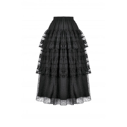Flowy silhouette of the Morticia Velvet & Lace Tiered Skirt, demonstrating its voluminous shape that sways dramatically.