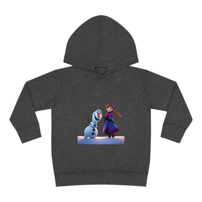 Luxury Girls Olaf Frozen Hoodie in grey, showcasing a delightful illustration of Olaf and Anna from Frozen, designed for ages 2-5.