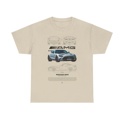 Chic neutral men's t-shirt with a sophisticated AMG graphic, designed for those who appreciate high-end automotive culture.