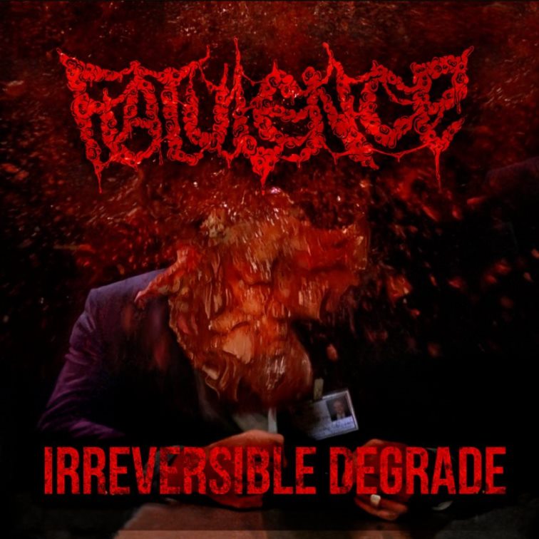 Flatulence - Irreversible Degrade CD cover art by Rancid Offal Records featuring an intricate design reflective of the Goregrind genre, released in 2018.