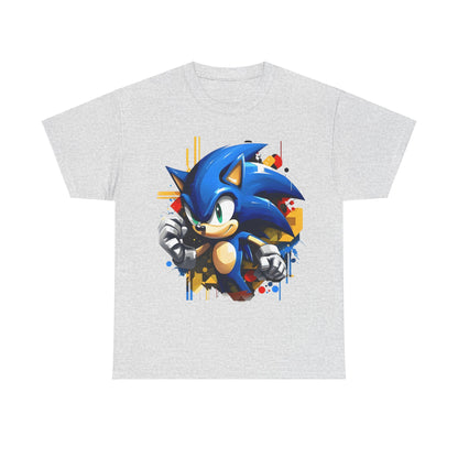 Sonic The Hedgehog Unisex Graphic Tee - Vibrant Art Tee Featuring Iconic Hedgehog Design in grey, showcasing Sonic in a stylized art style with bold colours and shapes.