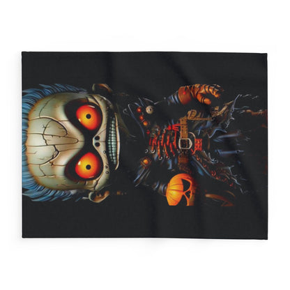 Sophisticated Decorative and Warm Halloween Spooky Arctic Fleece Blanket, highlighting a stylishly spooky character with orange eyes and Halloween motifs, perfect for festive cozy nights.