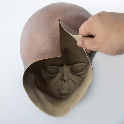 Intricate design of the Realistic Grey Alien Mask latex headgear, highlighted with details of the inner structure, suitable for Halloween and costume parties in all sizes.