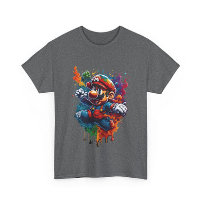 Front view of a sophisticated Computer Game Character Graphic T-Shirt featuring vibrant Mario graphics, crafted from unisex cotton.