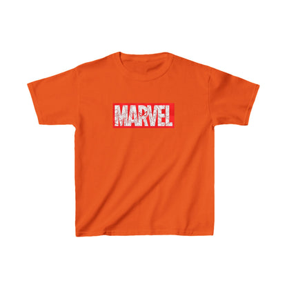 Unisex Children's Computer Game Marvel Logo Graphic Cotton Tee in vibrant orange, perfect for showcasing your child's favourite superhero fandom.