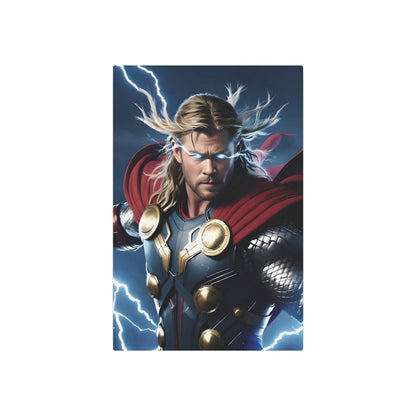 Premium Marvel Thor Metal Art Poster showcasing the god of thunder, Thor, with striking lightning effects, available in a luxurious matte aluminium finish.