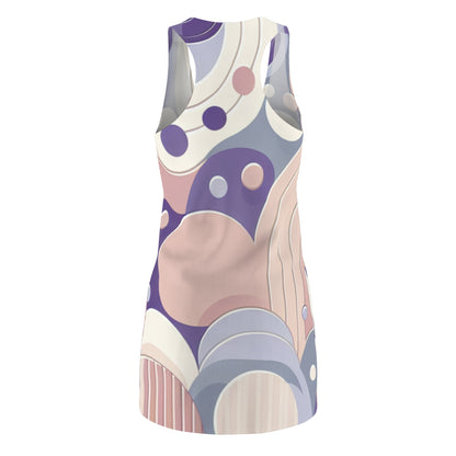 Close-up view of the whimsical globular pattern on the Astrid Valentin Pastel Dress, showcasing the luxurious fabric details from Dazzling Dreams Studio.