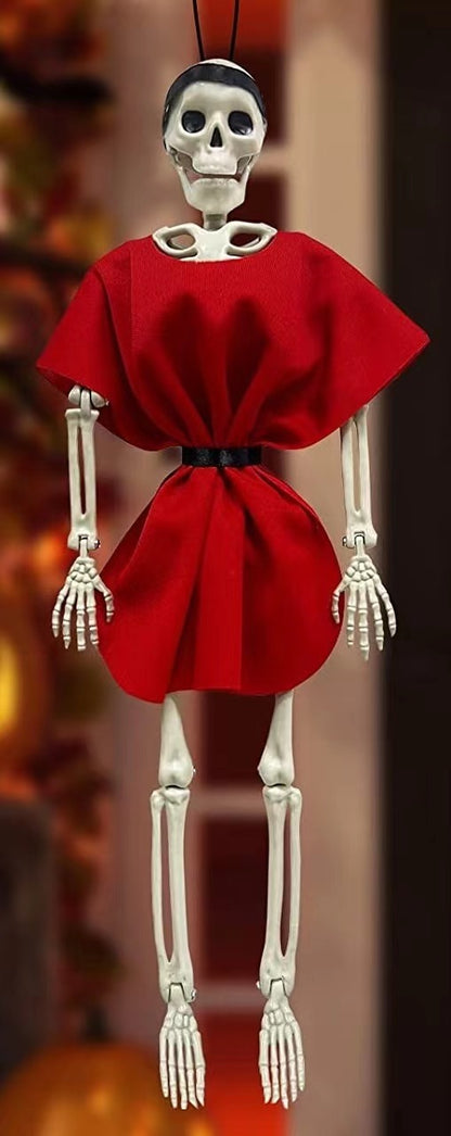 Halloween Skull Fish-skeleton Hanger adorned in a striking red outfit, offering a luxurious yet eerie touch to your Halloween decor.