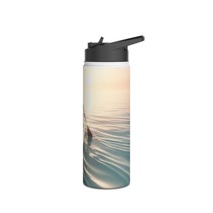 Fantasy Paddleboarding Stainless Steel Water Bottle capturing soft hues of a serene morning on the water, ideal for luxury outdoor adventures.
