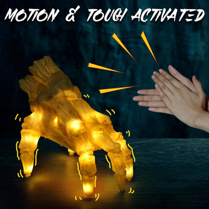 Halloween Electric Luminous Crawling Hand Animated Decoration showcasing motion and touch activation feature, ideal for enhancing the eerie atmosphere of Halloween parties.
