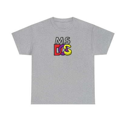 Unisex MS DOS Logo Graphic Tee in heather grey, highlighting a classic vintage computing aesthetic, fashioned from exquisite 100% cotton for year-round wear.