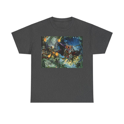 Discworld Mort Graphic Unisex T-Shirt in charcoal grey, displaying captivating artwork from Terry Pratchett's Mort, combining comfort and sophistication for dedicated fans of the Discworld series.