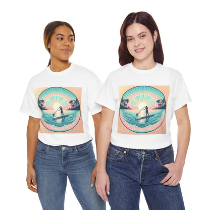 Delightfull Paddle Board T-Shirt showcasing vibrant paddleboarding graphic by Dazzling Dreams Studio, perfect for water sports enthusiasts.