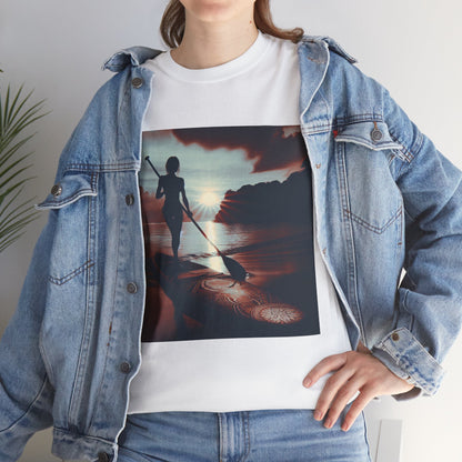 Group of friends wearing Delightful Paddle Board T-Shirts from Dazzling Dreams Studio, embodying a lifestyle of adventure and outdoor fun.