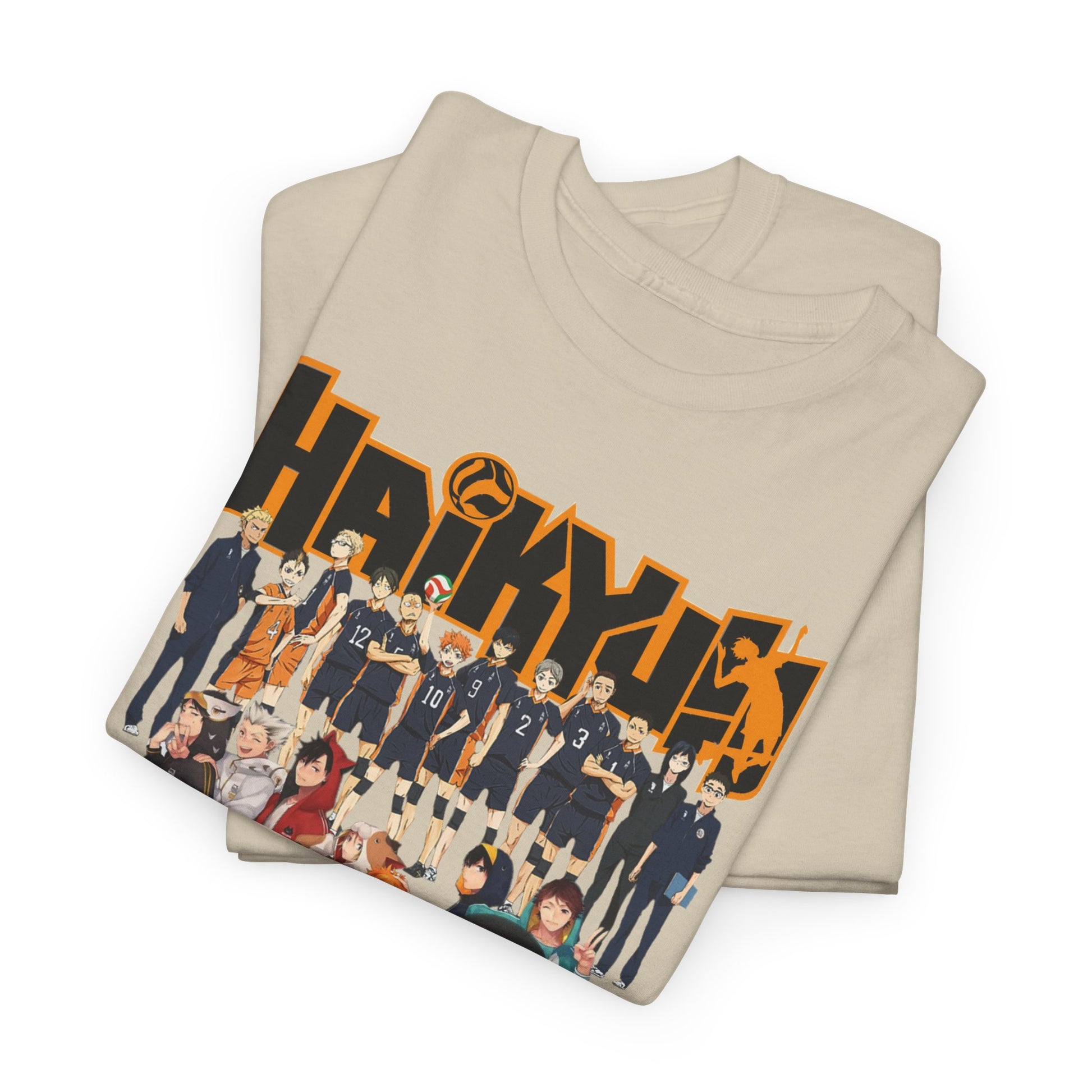 Folded Haikyuu!! T-shirt showcasing a captivating design with iconic characters from the anime, ideal for collectors and fashion-forward fans.