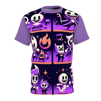 Elegant Whimsical Cartoon Spectre T-Shirt in Vibrant Purple by Dazzling Dreams Studio, showcasing playful designs that blend artistry and luxury fashion.