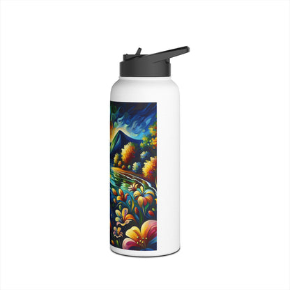 Artistic Fantasy Paddleboarding Stainless Steel Water Bottle with an enchanting floral design, perfect for luxury hydration on paddleboarding excursions.