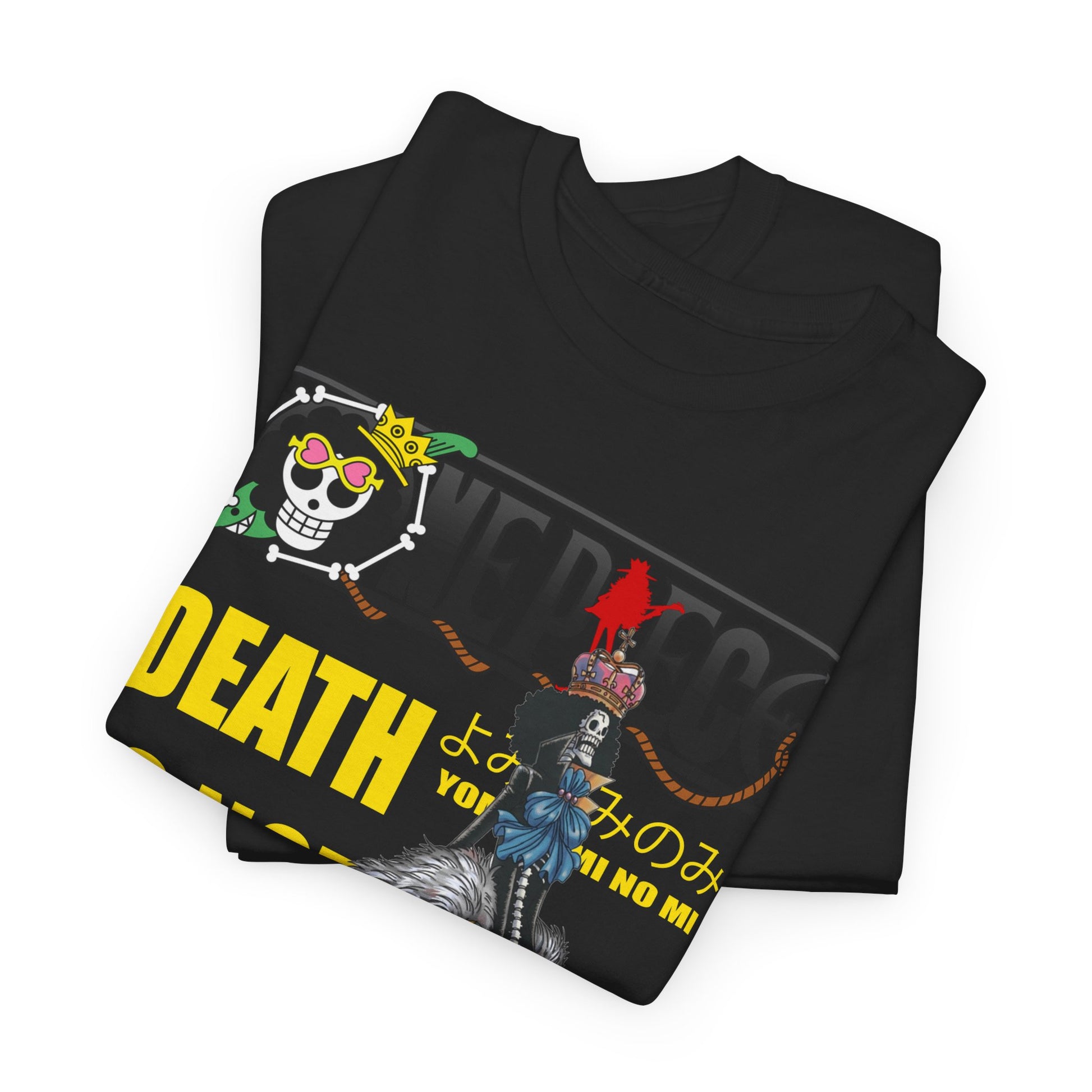 Luxurious black graphic t-shirt showcasing a vibrant design inspired by an iconic anime character, ideal for fashionable anime enthusiasts.