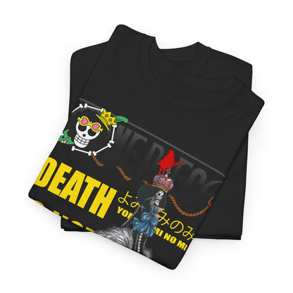 Luxurious black graphic t-shirt showcasing a vibrant design inspired by an iconic anime character, ideal for fashionable anime enthusiasts.