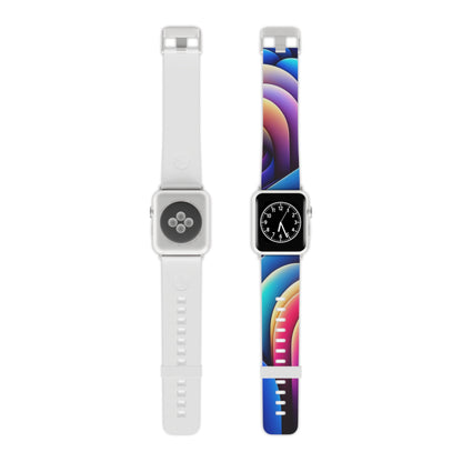 DesignVistaCastle Neon Apple Watch Band by Dazzling Dreams Studio showcasing abstract shapes and vibrant kaleidoscope style in deep blues, bright pinks, and vibrant yellows.