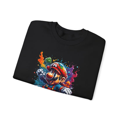 Chic folded Computer Game Character Unisex Crewneck Sweatshirt in black, embellished with a bold gaming character graphic, perfect for elevating your casual wardrobe.